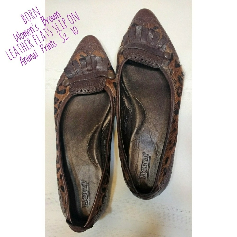 BORN Women's Brown Leather Flats Slip On Size 10